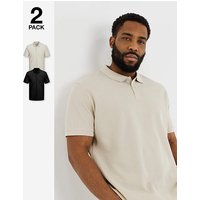& Austin Waffle Polo 2 Pack Black Cream & 2XL
