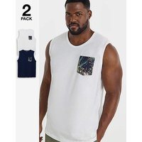 & Honolulu Pocket Tank 2 Pack Navy White & 2XL