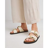 Leather Double Buckle Sandal Wide