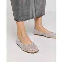 Mesh Embellished Ballet Flats Wide