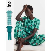 Value Bright Bow 2 Pack Pyjamas 8 10