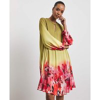 Ombre Pleated Shift Dress Coloured Floral