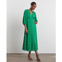 Joanna Hope Green V-Neck Lace Midi Dress