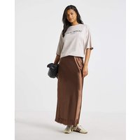 Satin Lace Hem Midaxi Skirt