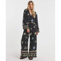 Wide Leg Spun Viscose Trousers Floral