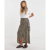 Linen Mix Wrap Midi Skirt