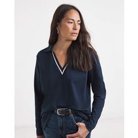 V Neck Contrast Collar Top