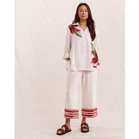 Cropped Printed Linen Trousers