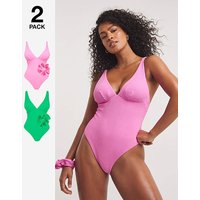 2 Pack Crinkle Swimsuits Scrunchies Pink Green