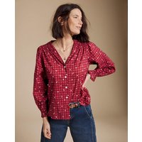 Button Down Check Blouse Print