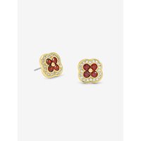 14K Plated Ruby Clover Studs