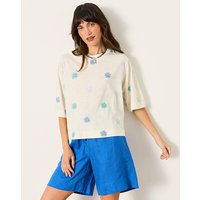 Kate Sun Tile Embroidered Top Ivory Multi Coloured