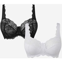 2Pack Ella Lace Full Cup Black White Bra Black White