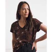 V Neck Short Sleeve T Shirt Chocolate Print