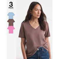 3 Pack V Neck Short Sleeve T Shirt Pink Blue Mocha JD Williams