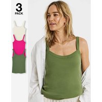3 Pack Thick Strap Cami Magenta Khaki Ivory JD Williams