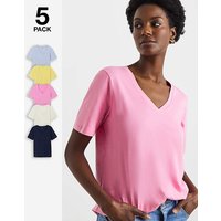 5 Pack V Neck T shirt White Navy Blue Yellow Pink JD Williams