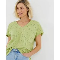 Broderie V Neck Short Sleeve T Shirt
