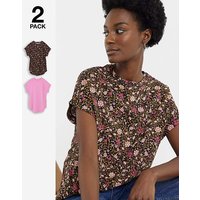 2 Pack Curved Hem Longline top Pink Blackprint