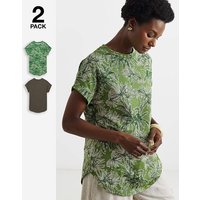 2 Pack Curved Hem Longline top Brown Greenprint JD Williams