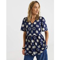 Button Front Angel Sleeve Top Longline Print