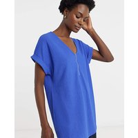 Textured V Neck Zip Front Longline Top
