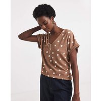 Textured V Neck Zip Front Longline Top Print