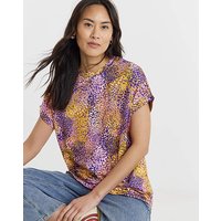Longline Short Sleeve Curved Hem Top Print JD Williams