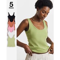 5 Pack Vests Black White Rust Pink Green JD Williams