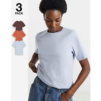 3 Pack Crew Neck T Shirt Choc Rust Blue JD Williams