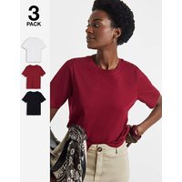 3 Pack Crew Neck Short Sleeve Black White Burgundy JD Williams