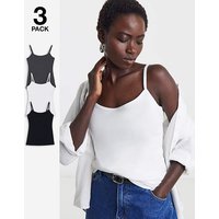 3 Pack Cami Black White Cha JD Williams