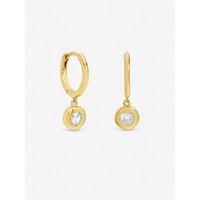 Plated CZ Bezel Huggie Earrings