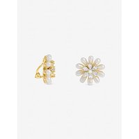 Pearl Crystal Flower Clip Earrings