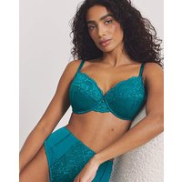 Pretty Secrets Padded Plunge Lace Push Up Bra - Teal