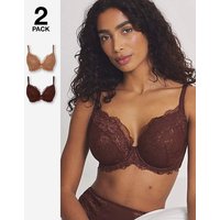 2 Pack Ella Plunge Wired Bras Chocolate Multi Coloured