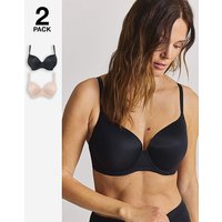 2 Pack Smoothing Microfibre T Shirt Bras Black Nude