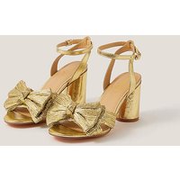 Metallic Bow Block Heel Sandals