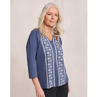 Embroidered Notch Neck Top