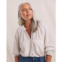 Linen Mix Embroidered Cuff Blouse