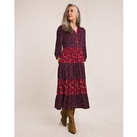 Mixed Print Tiered Midi Dress Print