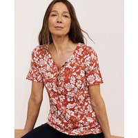 Cotton Ribbed Henley Top Print