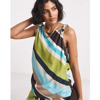 Twist Detail Linen Mix Vest Top Coloured Stripe