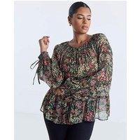 Ditsy Shirred Blouse Print