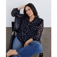Ditsy Tuxedo Detail Blouse Ditsy