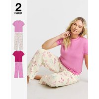 2 Pack T Shirt Ribbed PJ Sets 8 10