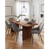 Panel Table & Etta Fabric Chairs Walnut Grey