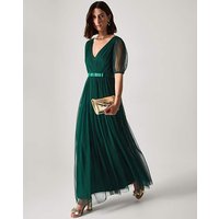 Ellie Sheer Sleeve Maxi Dress Dark Green