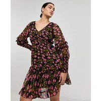 Shirred Cuff Sleeve Skater Dress Floral