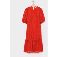Joanna Hope Burnout Bubble Sleeve Midi Dress - Flame Red